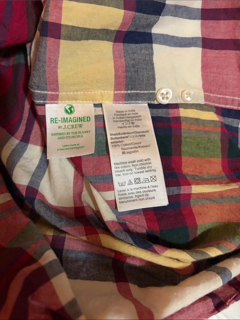 Men's J Crew Indian Madras Plaid Button-Down Shirt size L Slim Fit
